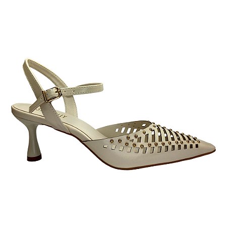 (5304-11962) Scarpin Slingback Vazado Tachas Off White