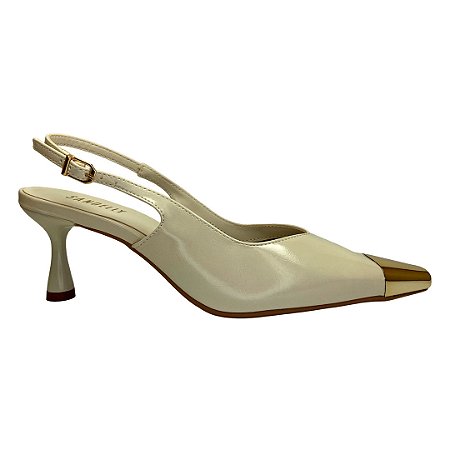 (5437-12619) Scarpin Slingback Bico Metalizado Off White