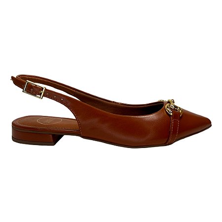 (79082) Sapatilha Slingback Detalhe Dourado Caramelo