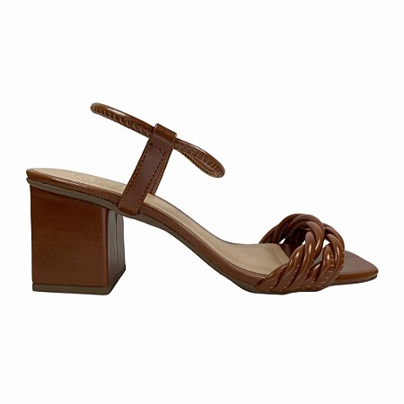 (74062) Sandália Salto Bloco Com Tiras Trançadas Intense Caramelo