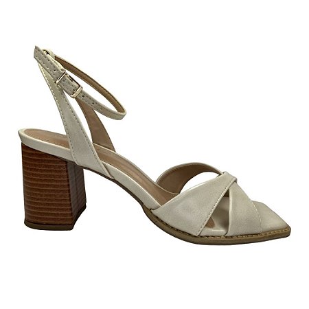 (1747941) Sandália Salto Bloco Com Tiras Em X  Off White
