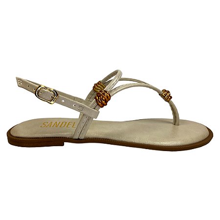 (An108) Sandália Rasteira Detalhes Metálicos Off White