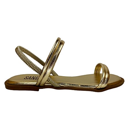 (An107) Sandália Rasteira Tiras Minimalistas Champagne
