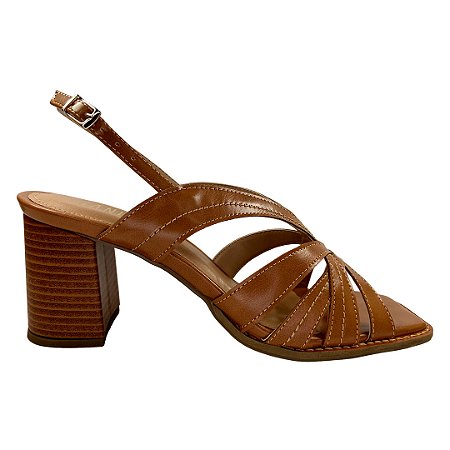 (1747943) Sandália Salto Bloco Tiras Transpassadas Ambar