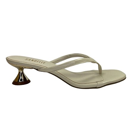 (5391-12057) Tamanco Salto Taça Com Tiras Finas Flip Flop Off White