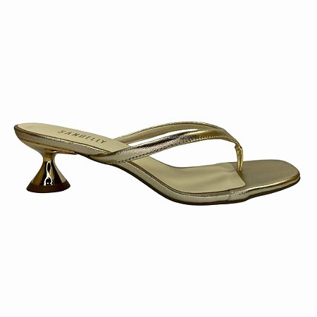 (5391-12057) Tamanco Salto Taça Com Tiras Finas Flip Flop Ouro