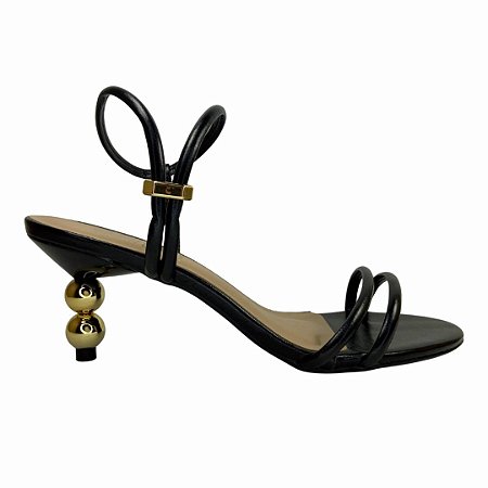 (7157-21184) Sandália Salto Taça Com Detalhes Esferas Metalizadas Preto
