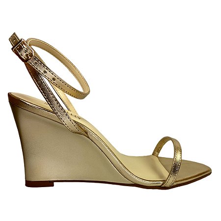 (5444-12682) Sandália Anabela Tiras Finas  Gold