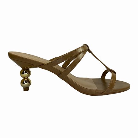 (7157-21187) Tamanco Salto Médio Com Esferas Metalizadas E Tiras Finas Cerrado