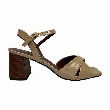 (749031) Sandália Salto Bloco Tiras Cruzadas Off White/Essenza Bistro