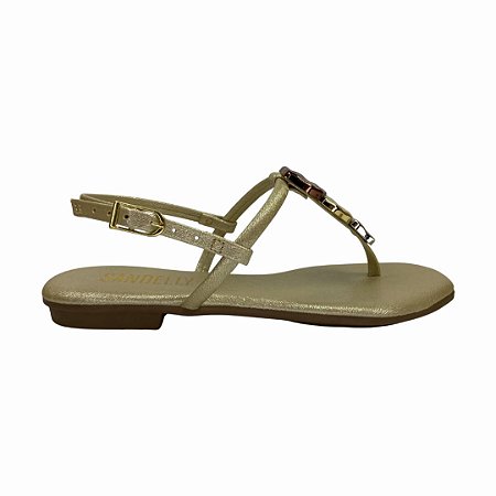 (An492) Sandália Rasteira Pedrarias Orgânicas Tricolores Ouro Light