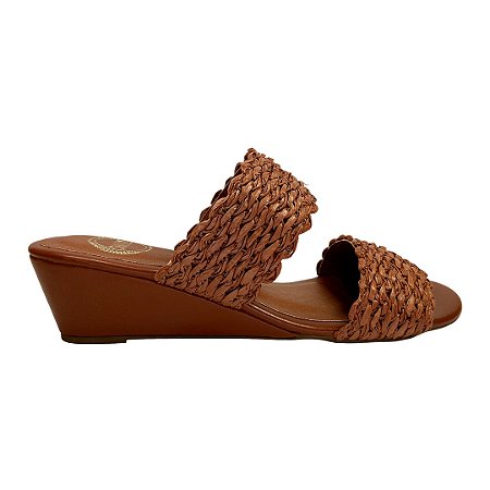 (44.159) Anabela Tiras Largas Trançadas Caramelo