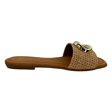 (Ue2663) Rasteira Slide Maxi Fivela Metalizada Ambar