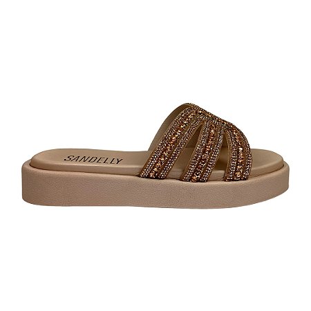 (Zx2594) Flatform Tira Cristais  Amendoa
