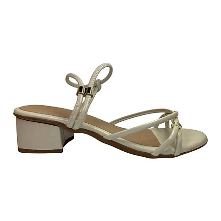 (4154Ye) Sandália Salto Bloco Baixo Com Tiras Finas E Detalhes Off White