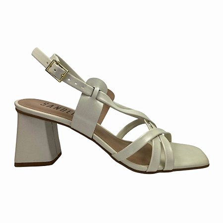 (8511-93123) Sandália Salto Bloco Com Tiras Cruzadas Off White
