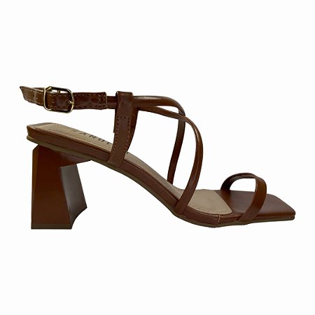 (8148-74031) Sandália Salto Geométrico Caramelo