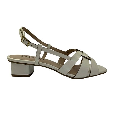 (8457-93897) Sandália Salto Bloco Baixo Com Tiras Entrelaçadas Off White
