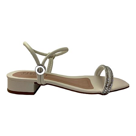 (1698St5) Sandália Tira Strass Fecho Circular  Off White