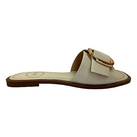 (952131) Rasteira Slide Fivela Imponente Aplicações Resina Off White