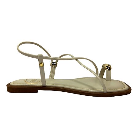 (952136) Rasteira Tiras Finas Adorno Metálico Off White