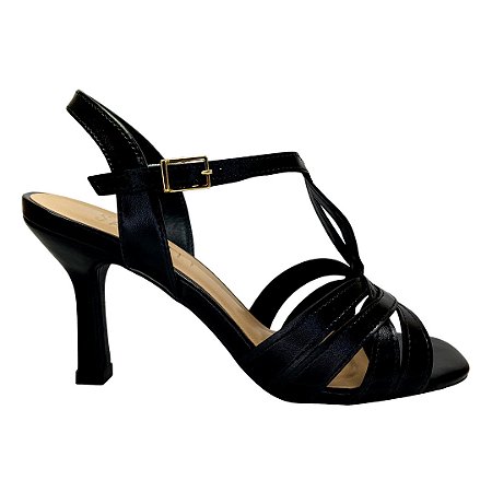 (1306-62503) Sandália Salto Fino Tiras Transpassadas Preto