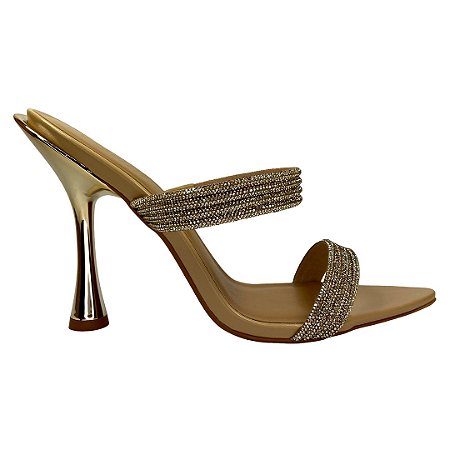 (5387-12734) Tamanco Salto Taça Tiras Strass Latte