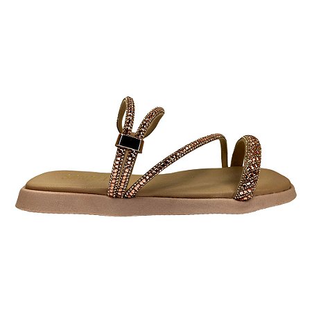 (Kb2650) Flatform Tiras Aplicações Strass Amendoa