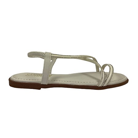(Ne2722) Sandália Rasteira Calce Fácil Com Tiras Em X E Strass Off White