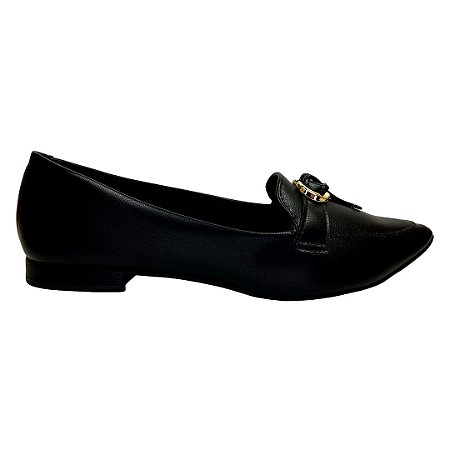 (8117-16527) Sapatilha Bico Fino Entrelaço Detalhe Metálico Preto
