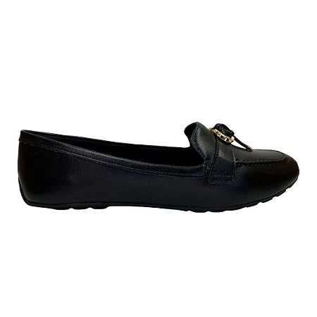 (8263-16492) Mocassim Prático Calce Fácil Com Argola Metalizada E Design Elegante Preto
