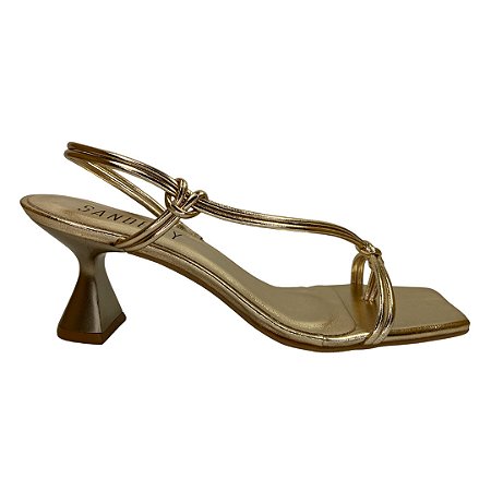 (4540T-11905) Sandália Salto Taça Médio Com Tiras Finas E Design Elegante Champagne