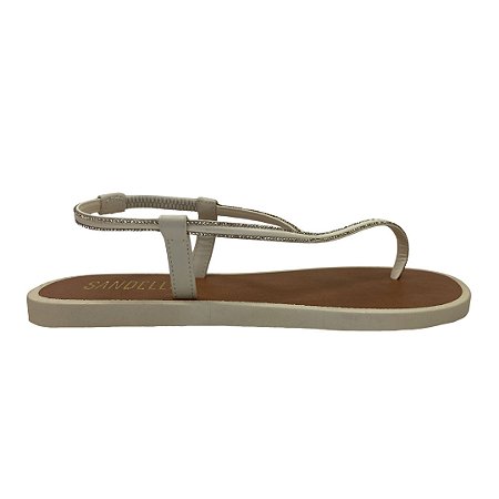 (Hc2708) Sandália Rasteira Com Tiras Em Strass E Elástico Traseiro  Off White