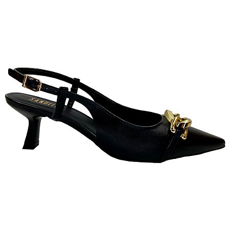 (5081-10485) Scarpin Slingback Fivela Metalizada Preto