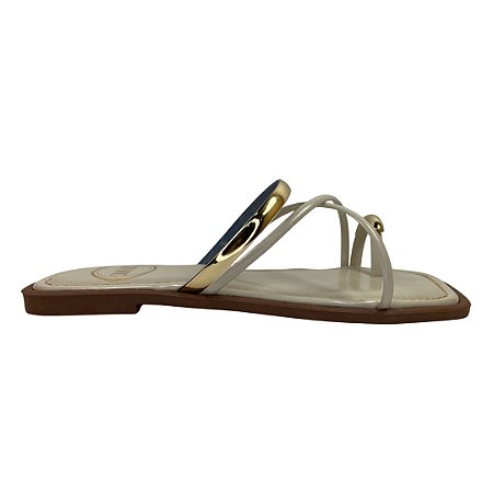 (952164) Rasteira Tiras Finas Cruzadas E Apliques Metalizados  Off White