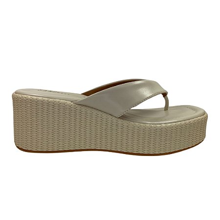(3069-1537) Tamanco Plataforma Com Tiras Largas De Dedo Em V Off White