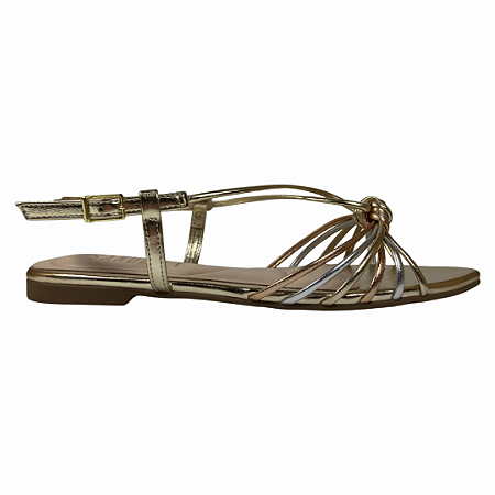 (7181A-21451) Sandália Rasteira Tiras Multicoloridas Nó Frontal Iron Ouro