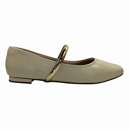 (58072) Sapatilha Mary Jane Detalhe Metalizado  Off White