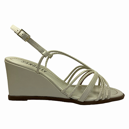 (8514-93986)Sandália Anabela Marrom Café Tiras Finas Cruzadas  Off White