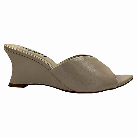 (T6046-521)Tamanco Nude Salto Anabela Tira Larga  Aveia