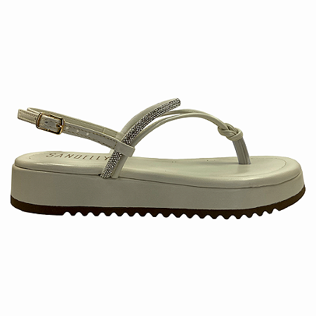 (368200-12)Sandália Tiras Finas Detalhe Em Strass Plataforma Off White