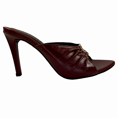 (4463-92410) Tamanco Cabedal Franzido Detalhe Dourado  Marsala