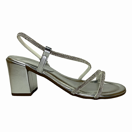 (A2098-30578)Sandália Salto Bloco Tiras Finas Prata