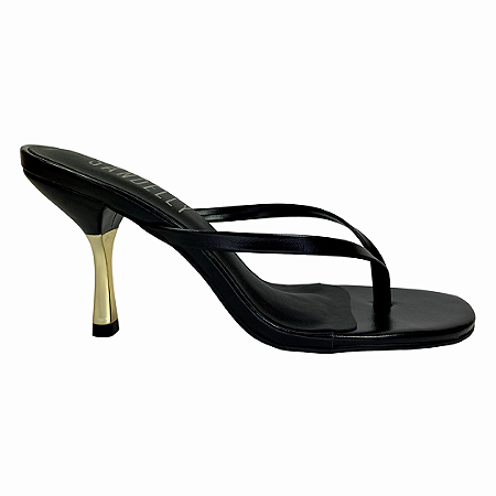 (4849-94932) Tamanco  Salto Fino Detalhe Metalizado Preto