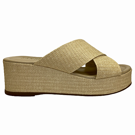 (A2243-31240)Sandália Flatform Dourada Tiras Transpassadas  Iron Ouro
