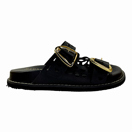 (5822-24438) Papete Tiras Vazadas Fivelas Douradas Preto