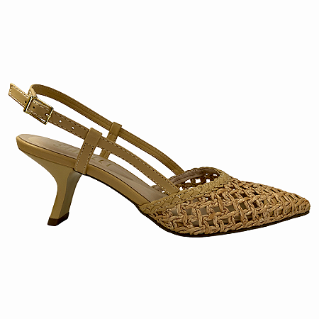 (7136Am-21516) Scarpin Trama Artesanal Salto Fino  Natural