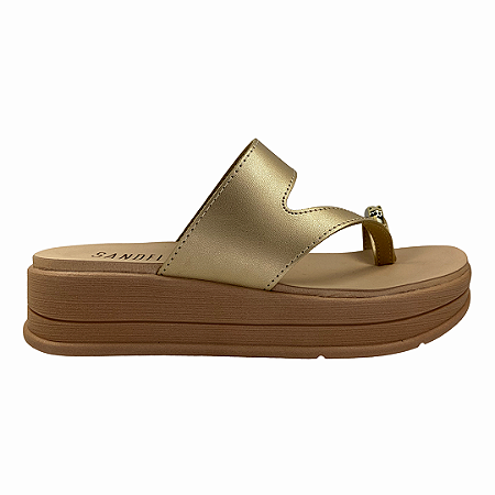 (8443-16577) Flatform Tira Larga Detalhe Dedão Ouro Light
