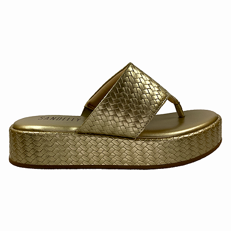 (8457-16725) Flatform Tira Trançada Palmilha Macia  Light Gold