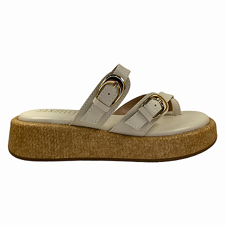 (8462-16754) Flatform Detalhe Fivelas Solado Natural   Off White